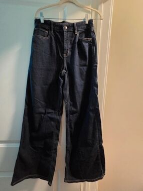 American Eagle High-Rise Dark Indigo Baggy Wide-Leg Jeans Size 4 Short